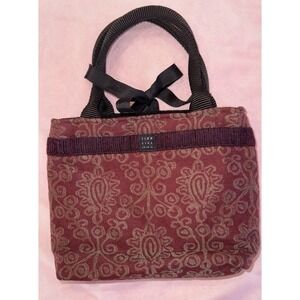 1154 Lill Studio Burgandy Jacquard Small Tote Handbag Ribbon Tie Purse